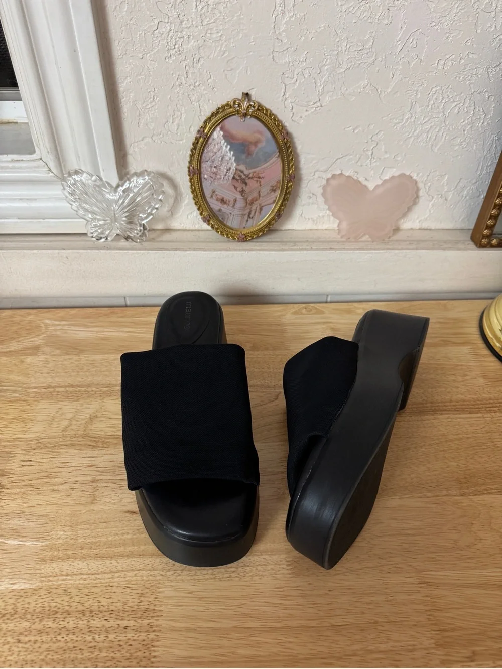 Maurices Black Platform Slide Sandals Size 8 Y2K Chunky Minimalist Wedge Slides